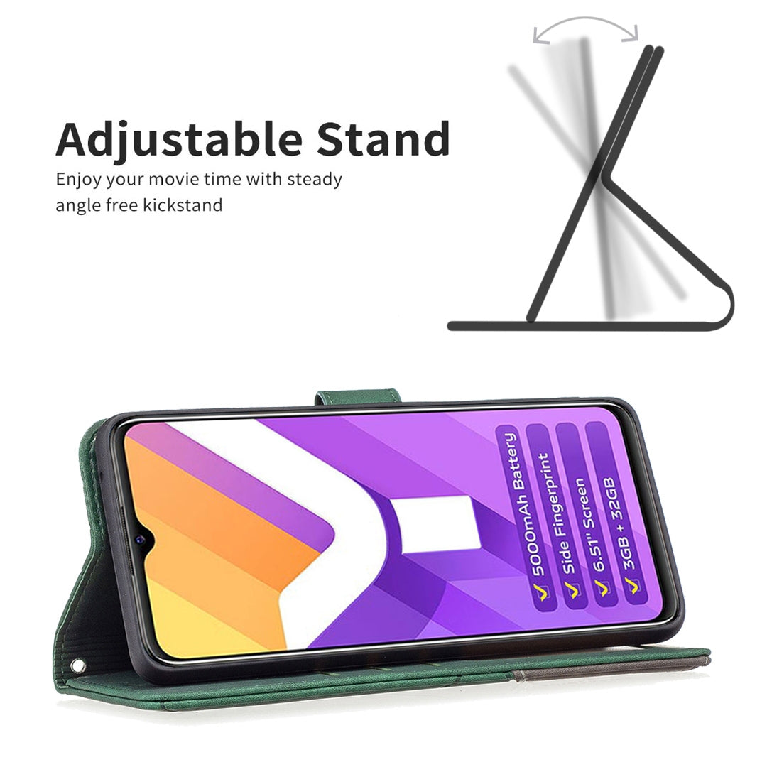 vivo Y15s Wallet Case – Rhombus Texture PU Leather, Magnetic Buckle, Card Slots, Stand Function, Shockproof Protective Cover