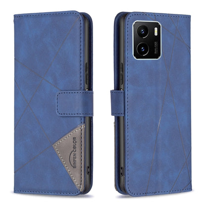 vivo Y15s Wallet Case – Rhombus Texture PU Leather, Magnetic Buckle, Card Slots, Stand Function, Shockproof Protective Cover