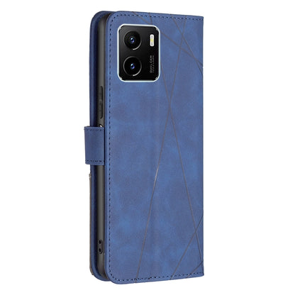 vivo Y15s Wallet Case – Rhombus Texture PU Leather, Magnetic Buckle, Card Slots, Stand Function, Shockproof Protective Cover