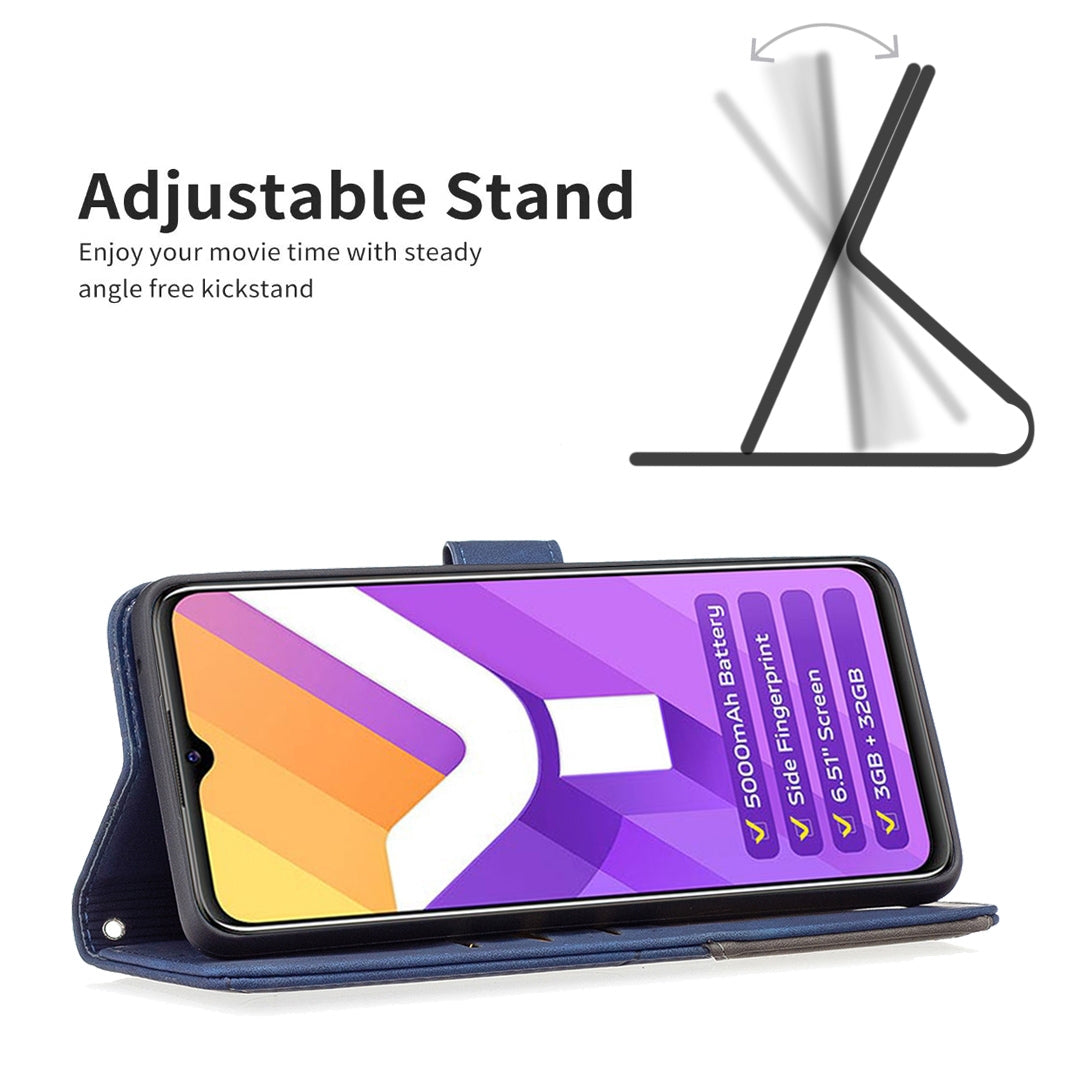 vivo Y15s Wallet Case – Rhombus Texture PU Leather, Magnetic Buckle, Card Slots, Stand Function, Shockproof Protective Cover