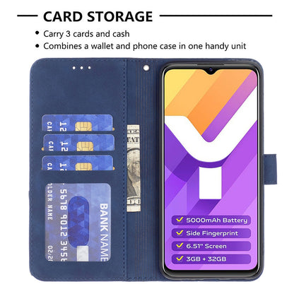 vivo Y15s Wallet Case – Rhombus Texture PU Leather, Magnetic Buckle, Card Slots, Stand Function, Shockproof Protective Cover