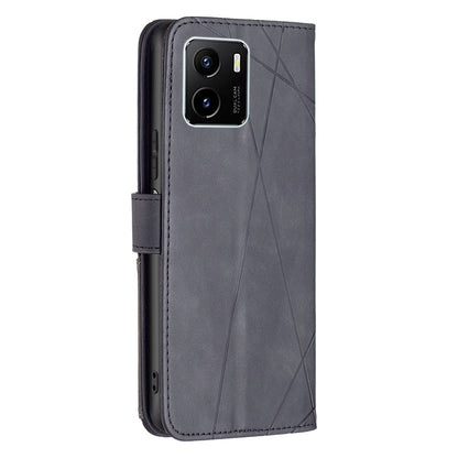 vivo Y15s Wallet Case – Rhombus Texture PU Leather, Magnetic Buckle, Card Slots, Stand Function, Shockproof Protective Cover