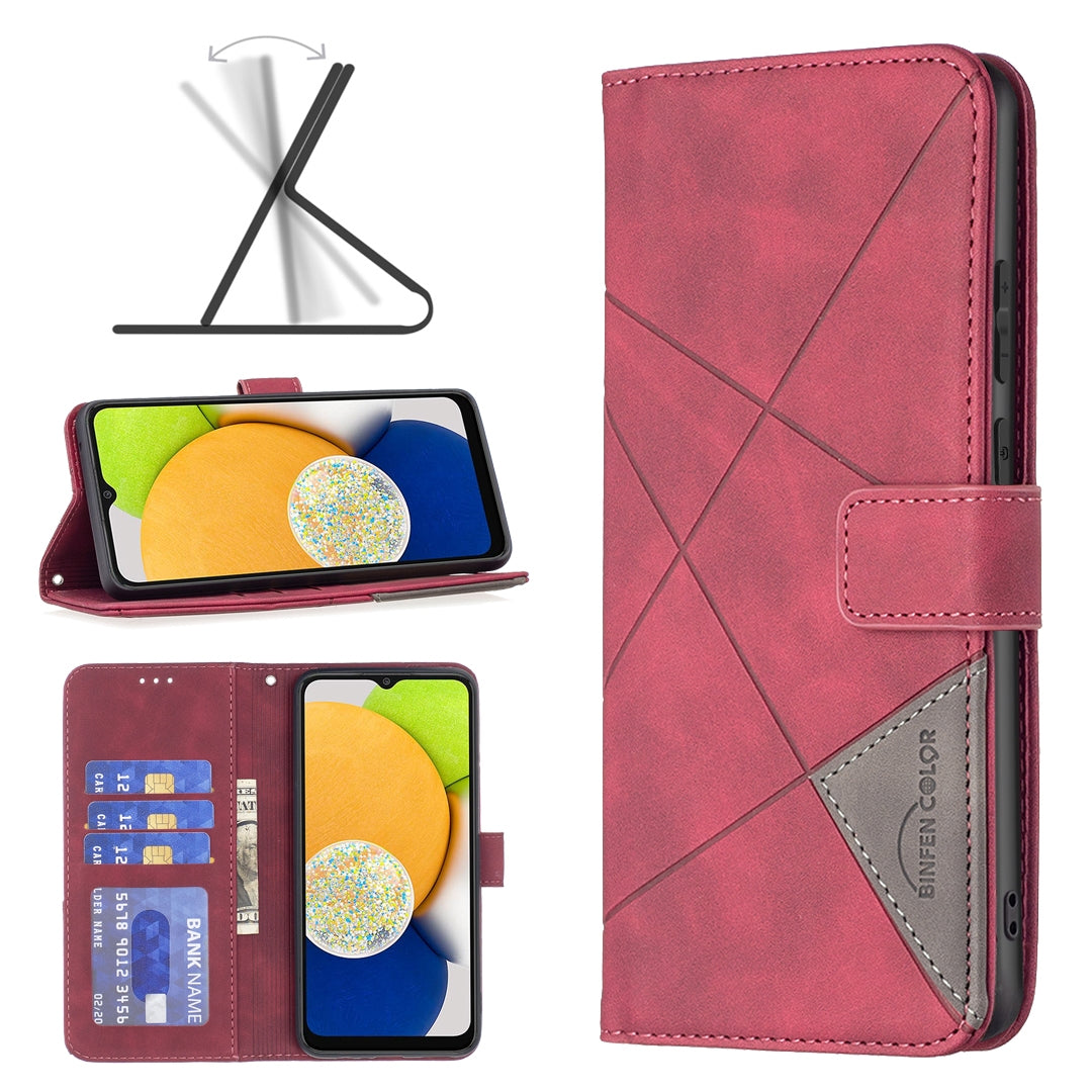 Samsung Galaxy A03 166mm Wallet Case – Rhombus Texture PU Leather, Magnetic Buckle, Card Slots, Stand Function, Shockproof Protective Cover