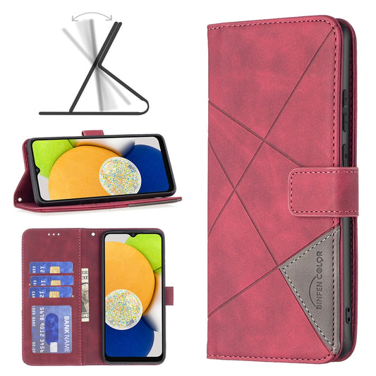 Samsung Galaxy A03 166mm Wallet Case – Rhombus Texture PU Leather, Magnetic Buckle, Card Slots, Stand Function, Shockproof Protective Cover