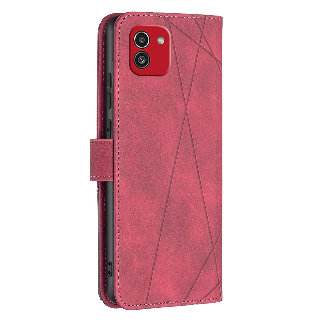 Samsung Galaxy A03 166mm Wallet Case – Rhombus Texture PU Leather, Magnetic Buckle, Card Slots, Stand Function, Shockproof Protective Cover