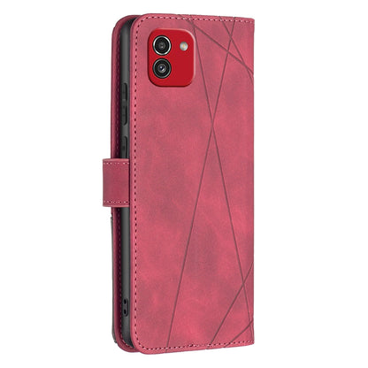 Samsung Galaxy A03 166mm Wallet Case – Rhombus Texture PU Leather, Magnetic Buckle, Card Slots, Stand Function, Shockproof Protective Cover