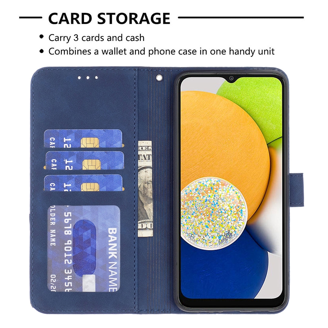 Samsung Galaxy A03 166mm Wallet Case – Rhombus Texture PU Leather, Magnetic Buckle, Card Slots, Stand Function, Shockproof Protective Cover