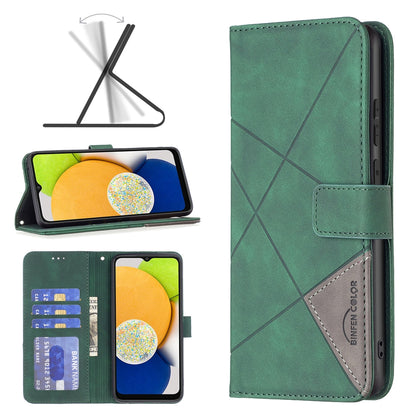 Samsung Galaxy A03 166mm Wallet Case – Rhombus Texture PU Leather, Magnetic Buckle, Card Slots, Stand Function, Shockproof Protective Cover