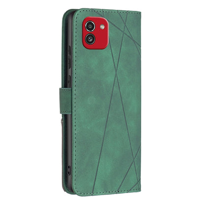 Samsung Galaxy A03 166mm Wallet Case – Rhombus Texture PU Leather, Magnetic Buckle, Card Slots, Stand Function, Shockproof Protective Cover