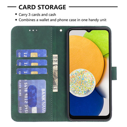 Samsung Galaxy A03 166mm Wallet Case – Rhombus Texture PU Leather, Magnetic Buckle, Card Slots, Stand Function, Shockproof Protective Cover
