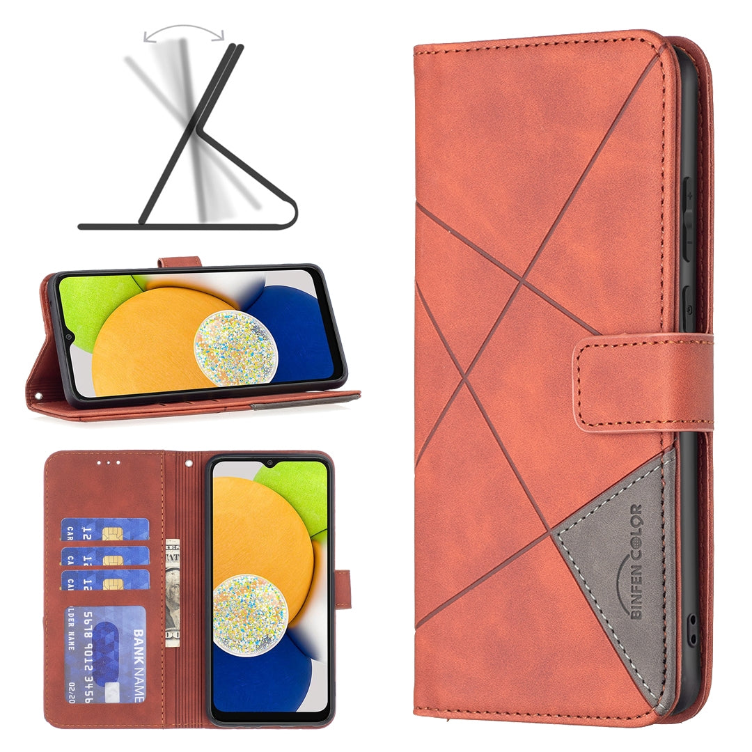 Samsung Galaxy A03 166mm Wallet Case – Rhombus Texture PU Leather, Magnetic Buckle, Card Slots, Stand Function, Shockproof Protective Cover