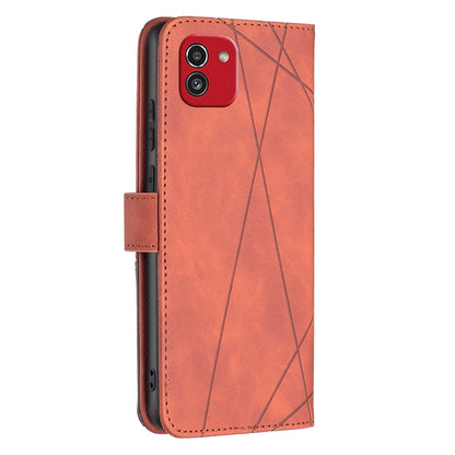 Samsung Galaxy A03 166mm Wallet Case – Rhombus Texture PU Leather, Magnetic Buckle, Card Slots, Stand Function, Shockproof Protective Cover