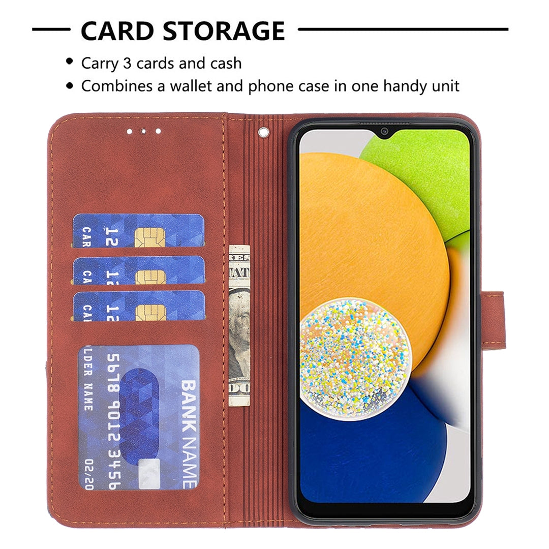 Samsung Galaxy A03 166mm Wallet Case – Rhombus Texture PU Leather, Magnetic Buckle, Card Slots, Stand Function, Shockproof Protective Cover