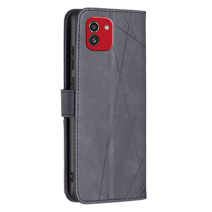 Samsung Galaxy A03 166mm Wallet Case – Rhombus Texture PU Leather, Magnetic Buckle, Card Slots, Stand Function, Shockproof Protective Cover