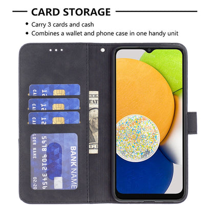 Samsung Galaxy A03 166mm Wallet Case – Rhombus Texture PU Leather, Magnetic Buckle, Card Slots, Stand Function, Shockproof Protective Cover