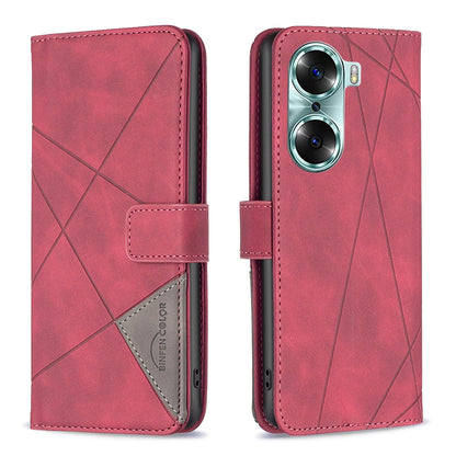 Honor 60 Wallet Case – Rhombus Texture PU Leather, Magnetic Buckle, Card Slots, Stand Function, Shockproof Protective Cover