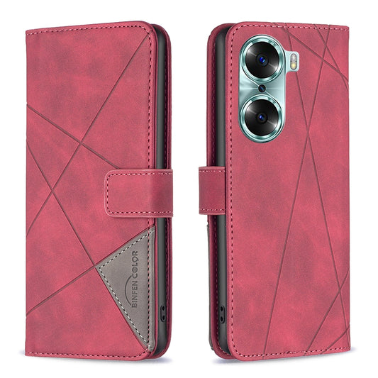 Honor 60 Wallet Case – Rhombus Texture PU Leather, Magnetic Buckle, Card Slots, Stand Function, Shockproof Protective Cover