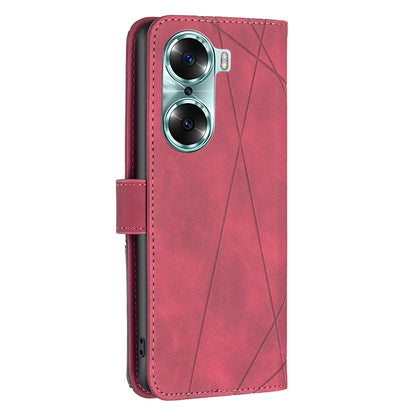Honor 60 Wallet Case – Rhombus Texture PU Leather, Magnetic Buckle, Card Slots, Stand Function, Shockproof Protective Cover