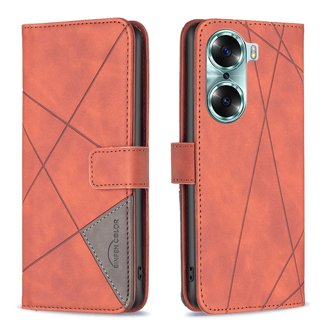Honor 60 Wallet Case – Rhombus Texture PU Leather, Magnetic Buckle, Card Slots, Stand Function, Shockproof Protective Cover