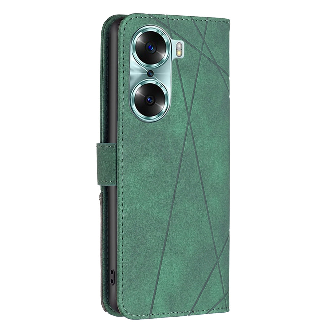 Honor 60 Wallet Case – Rhombus Texture PU Leather, Magnetic Buckle, Card Slots, Stand Function, Shockproof Protective Cover
