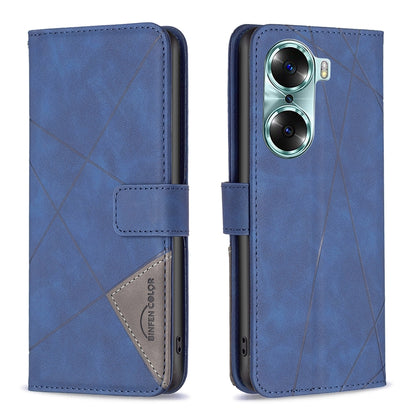 Honor 60 Wallet Case – Rhombus Texture PU Leather, Magnetic Buckle, Card Slots, Stand Function, Shockproof Protective Cover