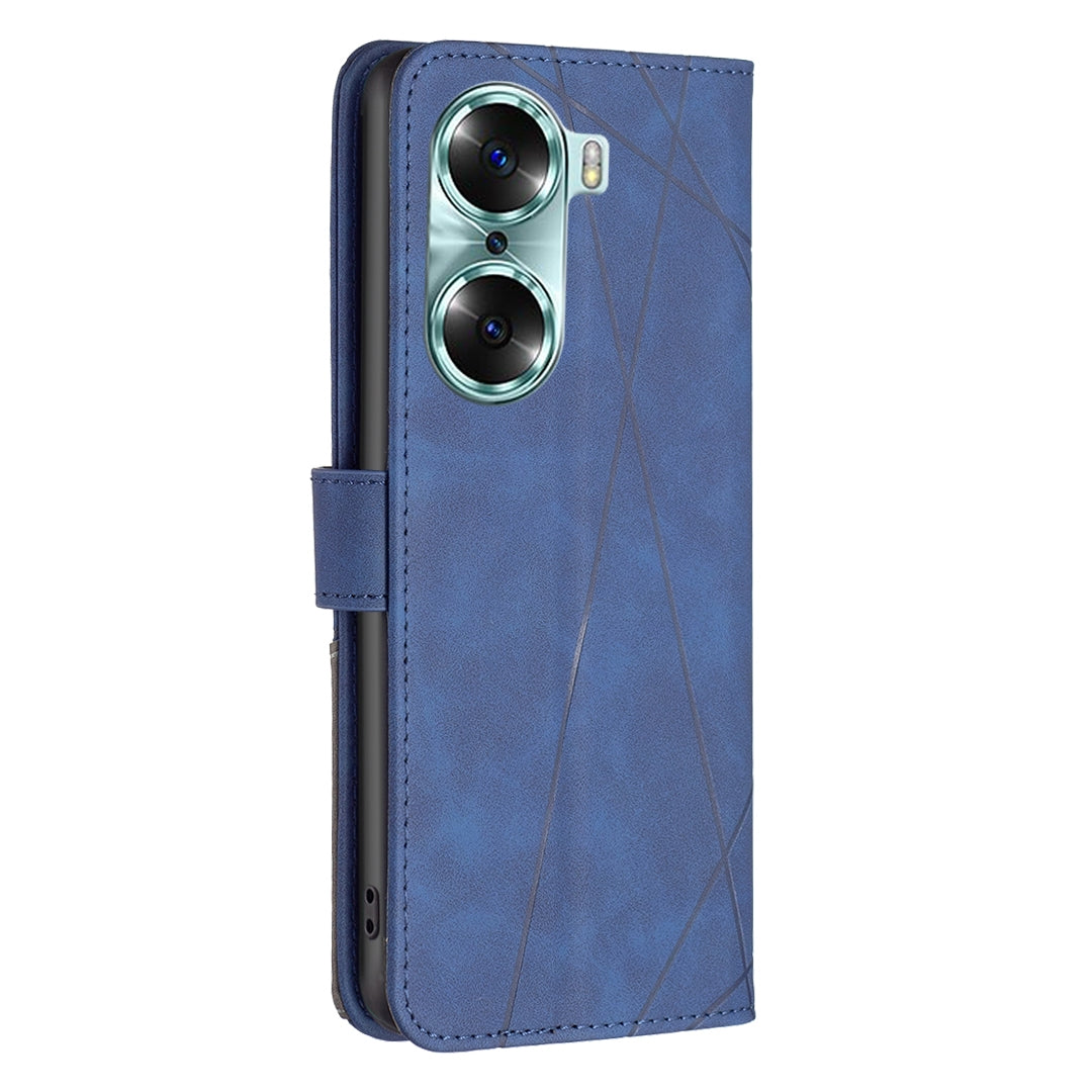 Honor 60 Wallet Case – Rhombus Texture PU Leather, Magnetic Buckle, Card Slots, Stand Function, Shockproof Protective Cover