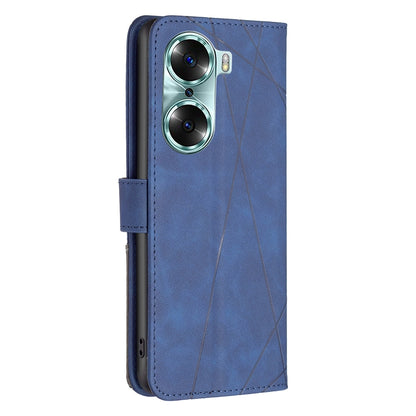 Honor 60 Wallet Case – Rhombus Texture PU Leather, Magnetic Buckle, Card Slots, Stand Function, Shockproof Protective Cover