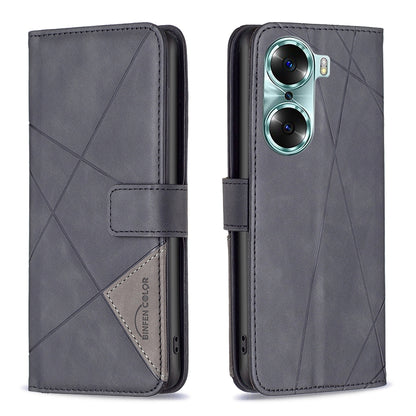 Honor 60 Wallet Case – Rhombus Texture PU Leather, Magnetic Buckle, Card Slots, Stand Function, Shockproof Protective Cover