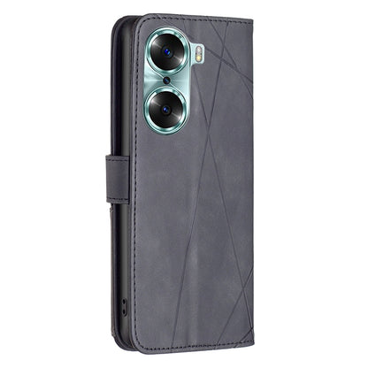 Honor 60 Wallet Case – Rhombus Texture PU Leather, Magnetic Buckle, Card Slots, Stand Function, Shockproof Protective Cover