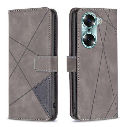 Honor 60 Wallet Case – Rhombus Texture PU Leather, Magnetic Buckle, Card Slots, Stand Function, Shockproof Protective Cover