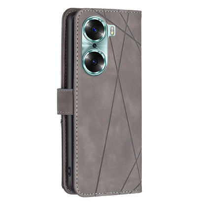 Honor 60 Wallet Case – Rhombus Texture PU Leather, Magnetic Buckle, Card Slots, Stand Function, Shockproof Protective Cover