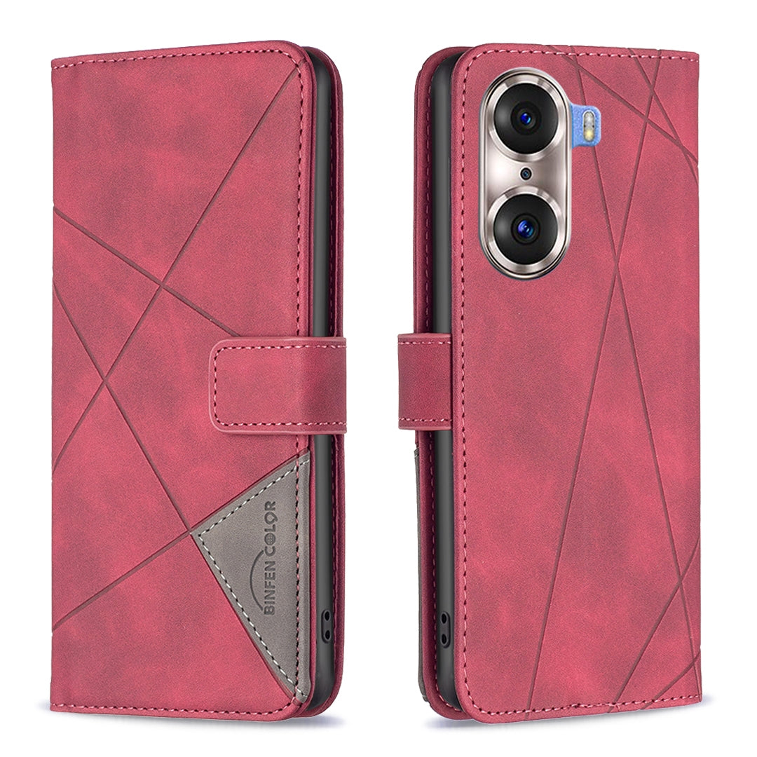 Honor 60 Pro Wallet Case – Rhombus Texture PU Leather, Magnetic Buckle, Card Slots, Stand Function, Shockproof Protective Cover