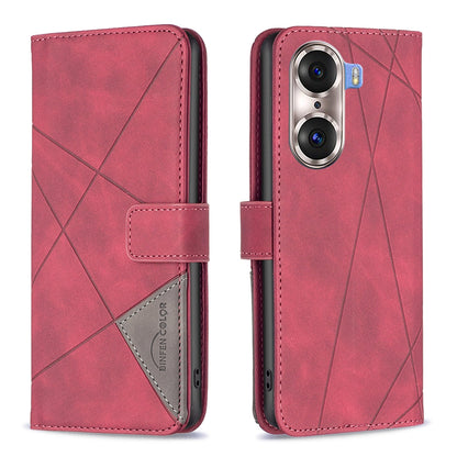 Honor 60 Pro Wallet Case – Rhombus Texture PU Leather, Magnetic Buckle, Card Slots, Stand Function, Shockproof Protective Cover