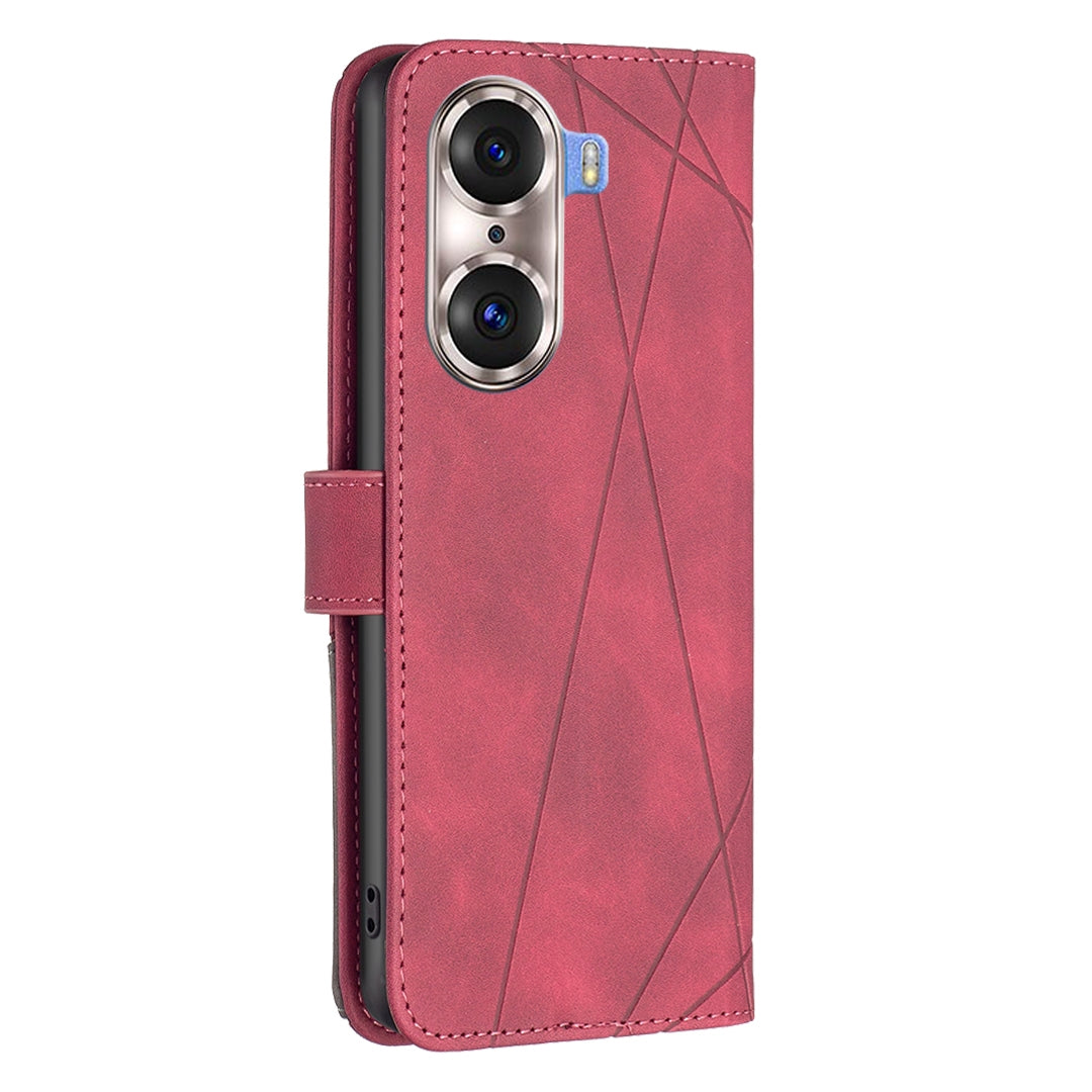 Honor 60 Pro Wallet Case – Rhombus Texture PU Leather, Magnetic Buckle, Card Slots, Stand Function, Shockproof Protective Cover