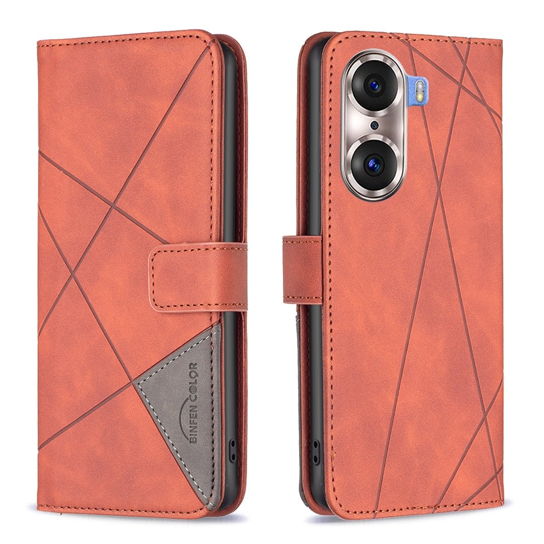 Honor 60 Pro Wallet Case – Rhombus Texture PU Leather, Magnetic Buckle, Card Slots, Stand Function, Shockproof Protective Cover