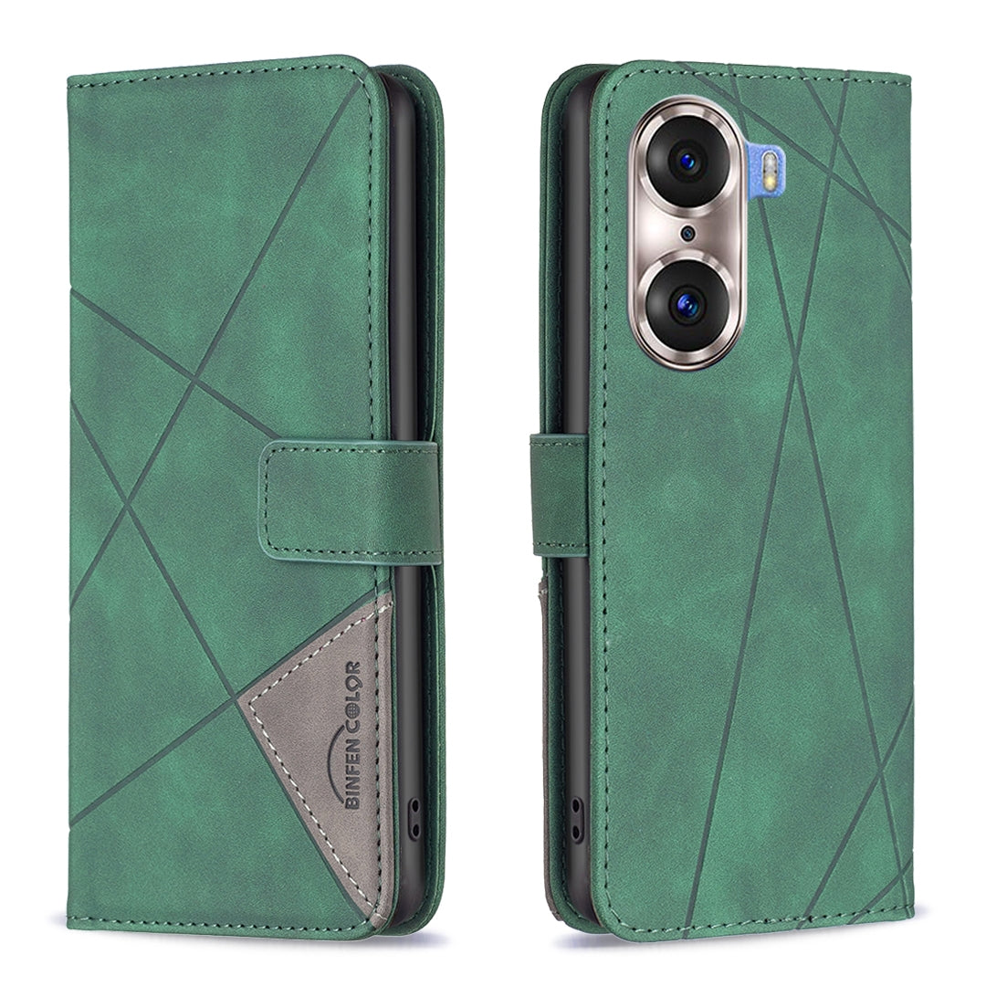 Honor 60 Pro Wallet Case – Rhombus Texture PU Leather, Magnetic Buckle, Card Slots, Stand Function, Shockproof Protective Cover