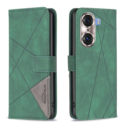 Honor 60 Pro Wallet Case – Rhombus Texture PU Leather, Magnetic Buckle, Card Slots, Stand Function, Shockproof Protective Cover