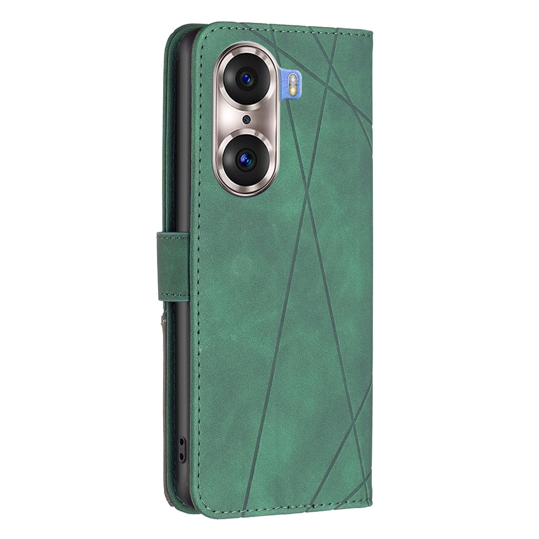 Honor 60 Pro Wallet Case – Rhombus Texture PU Leather, Magnetic Buckle, Card Slots, Stand Function, Shockproof Protective Cover