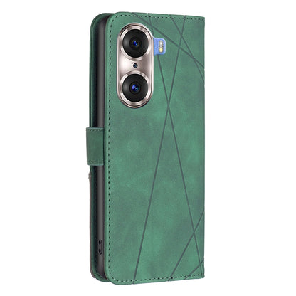 Honor 60 Pro Wallet Case – Rhombus Texture PU Leather, Magnetic Buckle, Card Slots, Stand Function, Shockproof Protective Cover