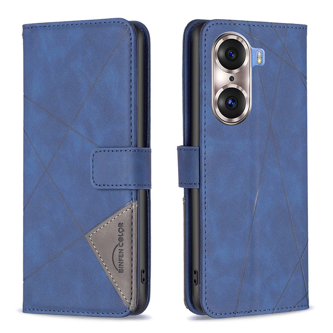 Honor 60 Pro Wallet Case – Rhombus Texture PU Leather, Magnetic Buckle, Card Slots, Stand Function, Shockproof Protective Cover