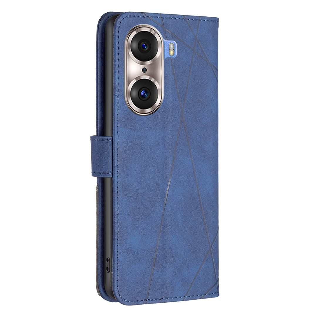 Honor 60 Pro Wallet Case – Rhombus Texture PU Leather, Magnetic Buckle, Card Slots, Stand Function, Shockproof Protective Cover