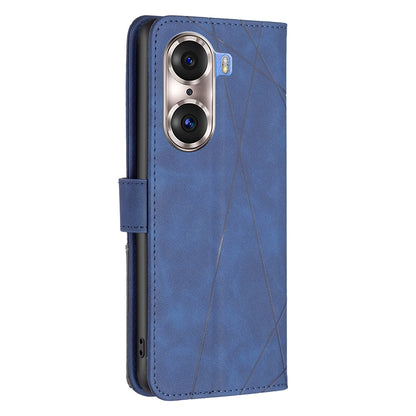 Honor 60 Pro Wallet Case – Rhombus Texture PU Leather, Magnetic Buckle, Card Slots, Stand Function, Shockproof Protective Cover