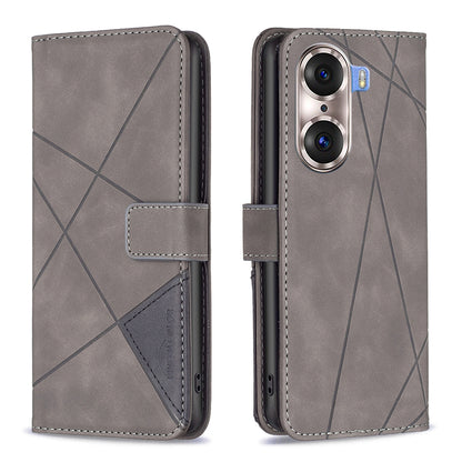 Honor 60 Pro Wallet Case – Rhombus Texture PU Leather, Magnetic Buckle, Card Slots, Stand Function, Shockproof Protective Cover