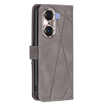 Honor 60 Pro Wallet Case – Rhombus Texture PU Leather, Magnetic Buckle, Card Slots, Stand Function, Shockproof Protective Cover