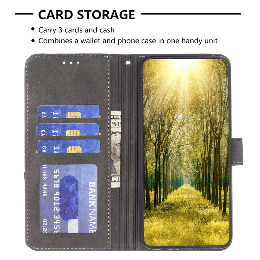 Honor 60 Pro Wallet Case – Rhombus Texture PU Leather, Magnetic Buckle, Card Slots, Stand Function, Shockproof Protective Cover