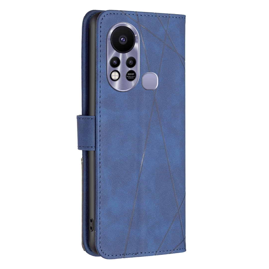 Infinix Hot 11s NFC Wallet Case – Rhombus Texture PU Leather, Magnetic Buckle, Card Slots, Stand Function, Shockproof Protective Cover