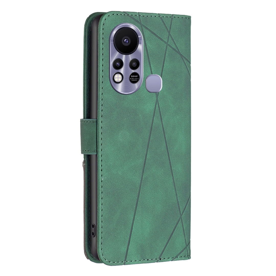Infinix Hot 11s NFC Wallet Case – Rhombus Texture PU Leather, Magnetic Buckle, Card Slots, Stand Function, Shockproof Protective Cover