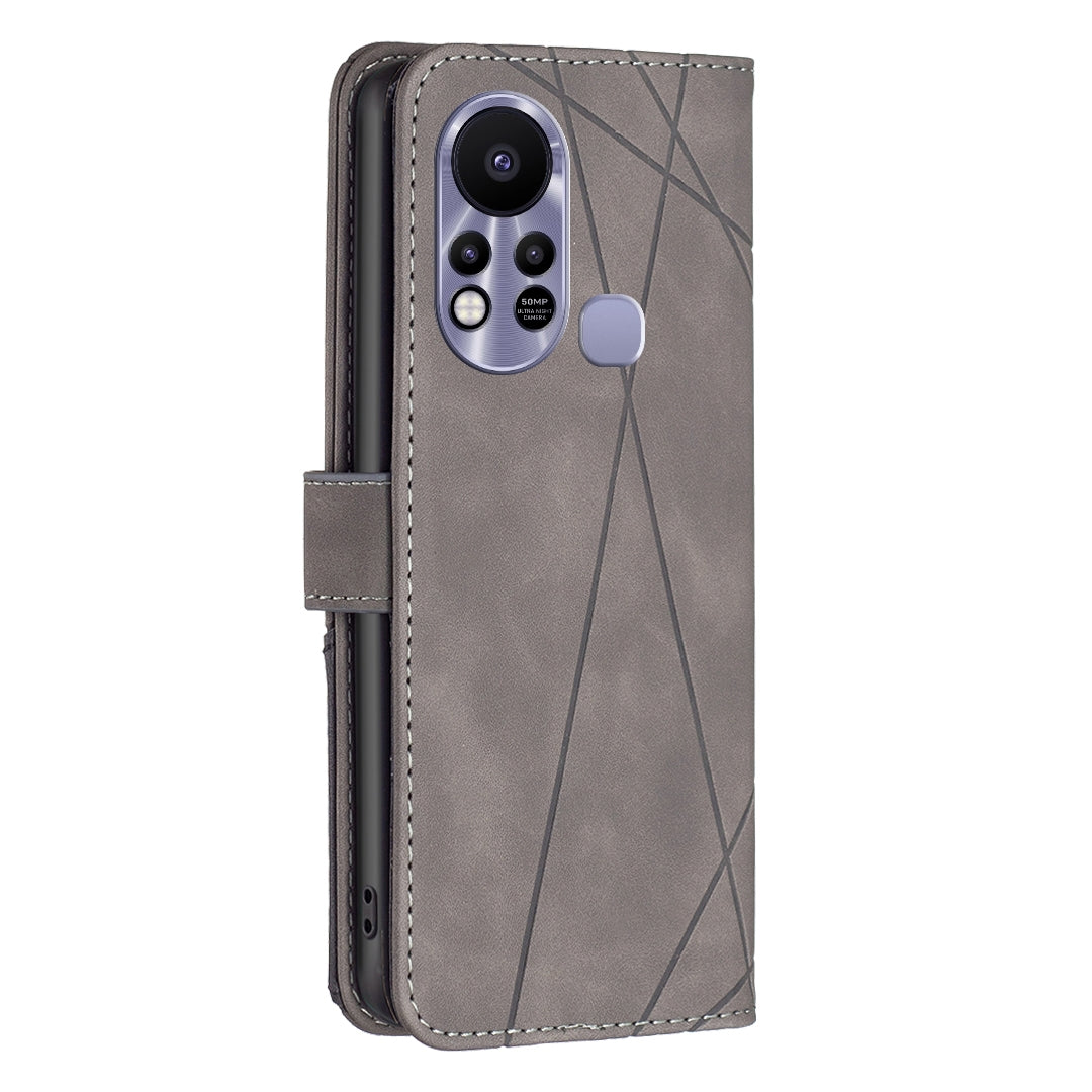 Infinix Hot 11s NFC Wallet Case – Rhombus Texture PU Leather, Magnetic Buckle, Card Slots, Stand Function, Shockproof Protective Cover