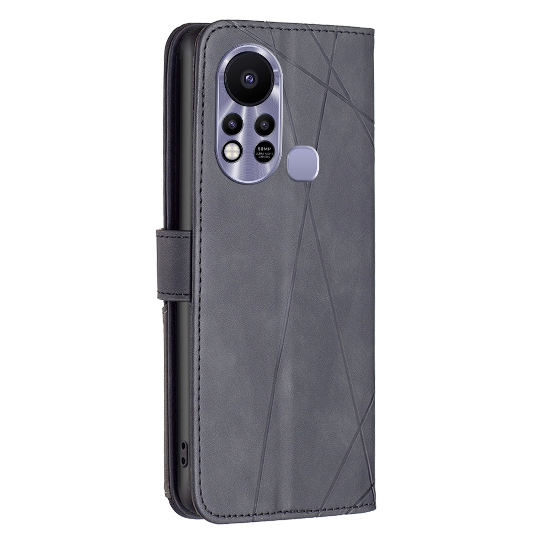 Infinix Hot 11s NFC Wallet Case – Rhombus Texture PU Leather, Magnetic Buckle, Card Slots, Stand Function, Shockproof Protective Cover