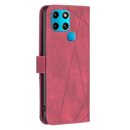 Infinix Smart 6 Wallet Case – Rhombus Texture PU Leather, Magnetic Buckle, Card Slots, Stand Function, Shockproof Protective Cover